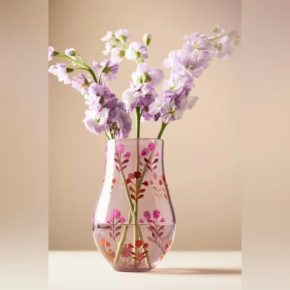 Anthropologie JOANNE FLORAL GLASS VASE Style No.  4554G934AA Lilac/Pink Tall